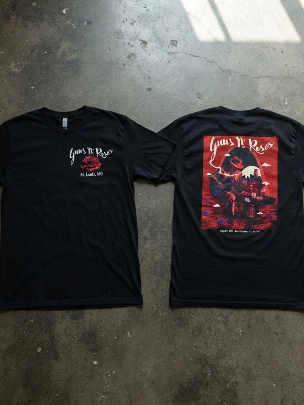 Guns N Roses St. Louis Tour Rose Guitar Graphic T-Shirt